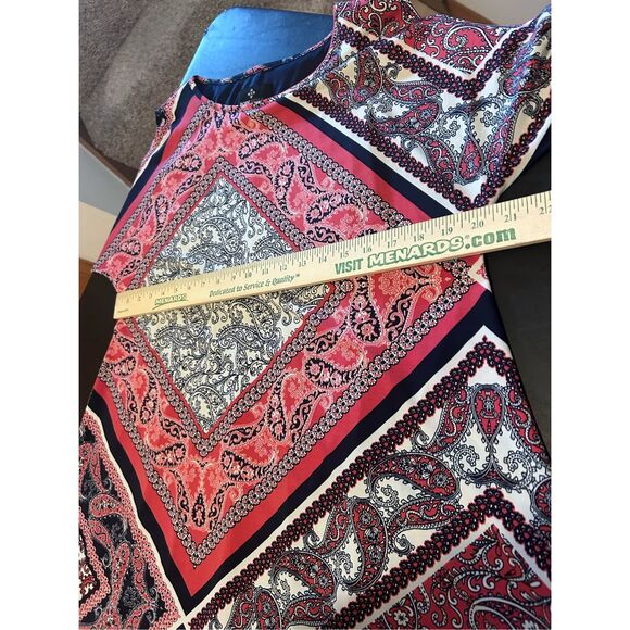 Ronni Nicole Women’s Size 10 Open Shoulder 3/4 Slv Lined Navy Printed Dress - Picture 15 of 16